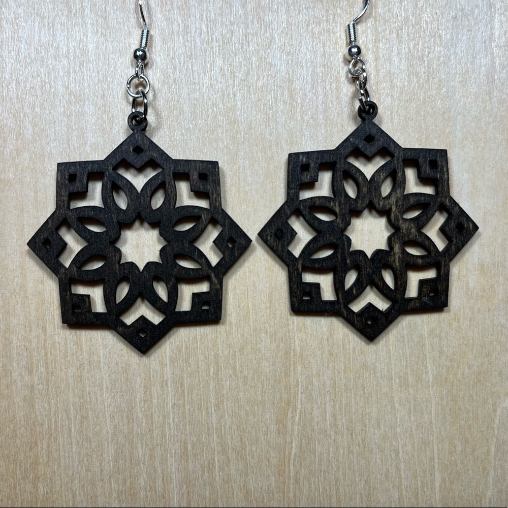 Mandala earrings, wood earrings, laser cut earrings